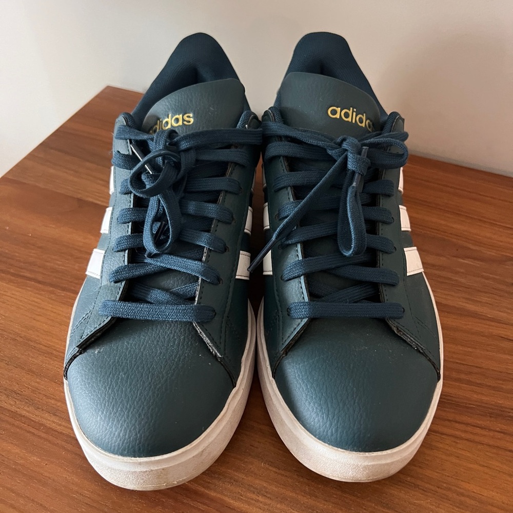 adidas Dark Teal Low-Top Sneakers with White Stripes size 8 lightly worn